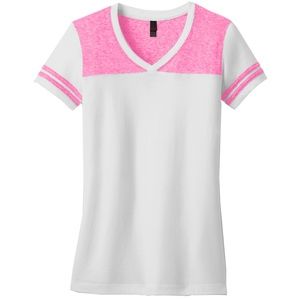 Pink & White Varsity V-Neck Tee